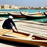 바레인 전통 배  다우 - Traditional Dhow Construction**

"A bustling dhow-building yard in Muharraq, Bahrain, showing artisa...