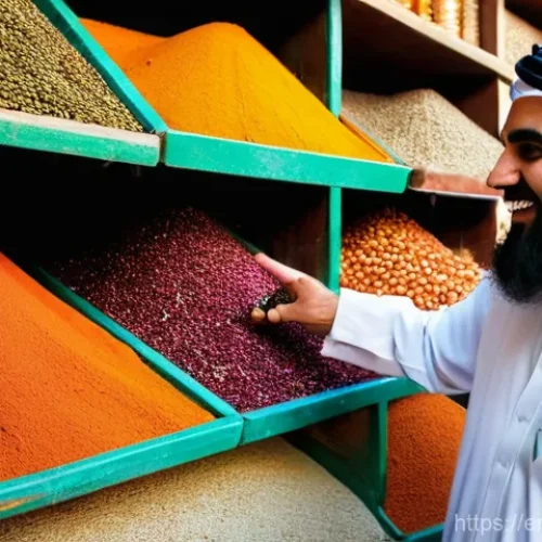 Home 16 바레인의 아랍어 학습 센터 - **Prompt:** "A vibrant and bustling traditional Bahraini souq scene. A young, diverse female student...