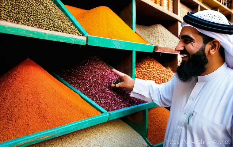 바레인의 아랍어 학습 센터 - **Prompt:** "A vibrant and bustling traditional Bahraini souq scene. A young, diverse female student...