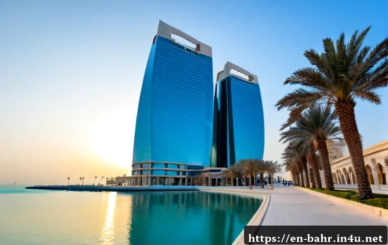 Home 17 바레인의 현대 건축물 - Photorealistic wide-angle view of Bahrain’s modern waterfront architecture in Manama at golden hour,...